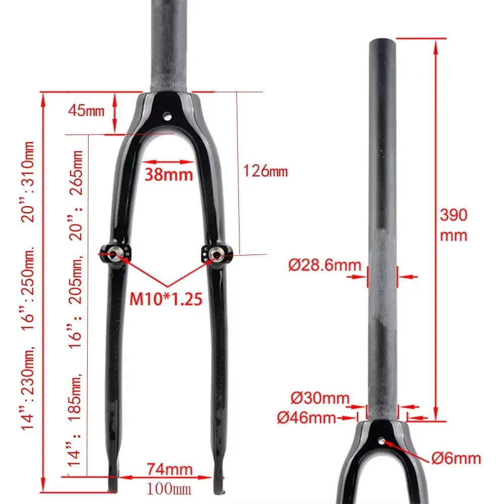 451 406 305 Full Carbon Fiber 20" 16" 14" BMX Folding Bicycle Fork 20 16 14 Inch V C Brake Bike Parts 28.60mm 74mm 100mm